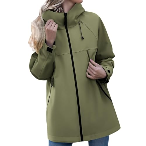 Regenjacke Damen Wasserdicht Atmungsaktiv Übergangsjacke Regenponcho Regenjacke Damen Wasserdicht Fahrrad Trenchcoat Windbreaker Jacke Leicht Outdoorjacke Reisen Softshelljacke (A Army Green,Large) von Generisch