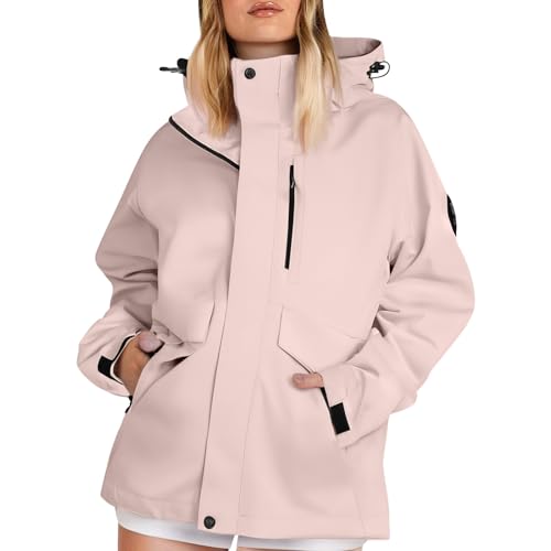 Regenjacke Damen Wasserdicht Atmungsaktiv Übergangsjacke Regenponcho Regenjacke Damen Wasserdicht Fahrrad Trenchcoat Windbreaker Jacke Leicht Outdoorjacke Reisen Softshelljacke (D Pink,Medium) von Generisch