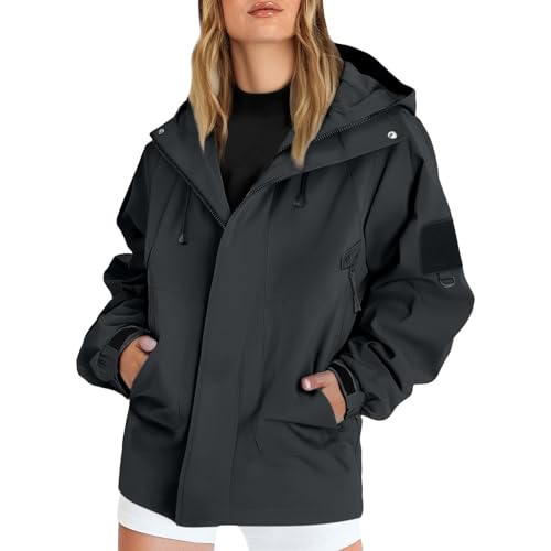Regenjacke Damen Wasserdicht Atmungsaktiv Windbreaker Leicht Lange Ärmel Reißverschluss Outdoorjacke Wasserdicht Übergangsjacke Große Größen Fahrradjacke Winddicht Windjacke Einfarbig Fahrrad Wandern von Generisch