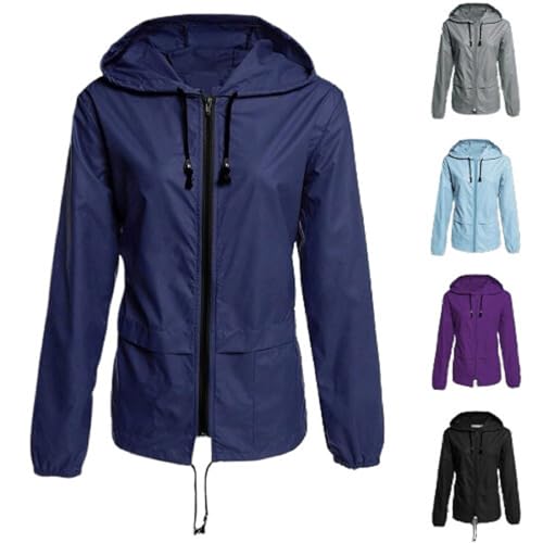 Regenjacke Damen Wasserdicht Atmungsaktiv mit Kapuze Faltbar Leicht Jacke Winddicht Regenmantel Grosse Grössen Windbreaker Kapuzenpullover Übergangsjacke (001 Marine, XXL) von Generisch