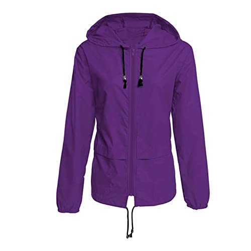 Regenjacke Damen Wasserdicht Atmungsaktiv mit Kapuze Faltbar Leicht Jacke Winddicht Regenmantel Grosse Grössen Windbreaker Kapuzenpullover Übergangsjacke (01 Lila, L) von Generisch
