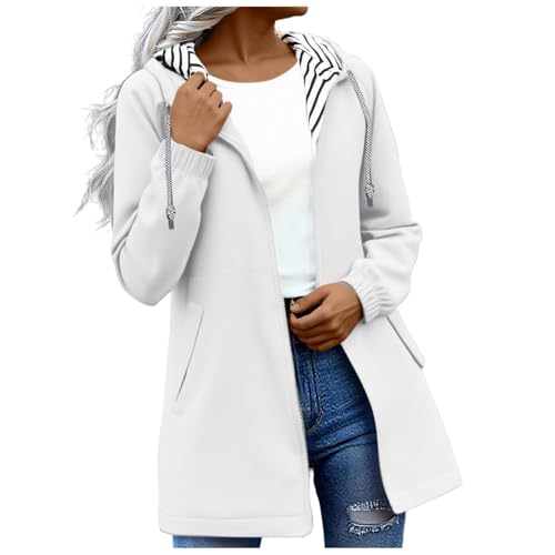 Regenjacke Damen Wasserdicht Jacke Regenmantel Leichte Regenjacken Einfarbig Softshelljacke Gefüttert mit Gestreift Stanzjacke Dünne Atmungsaktive Übergangsjacke Frühling Herbst Outdoor Kapuzenjacke von Generisch