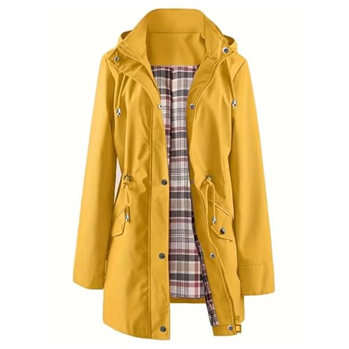 Regenjacke Damen Wasserdicht Jacke Regenmantel Leichte Regenjacken Faltbar Dünne Windbreaker Wanderjacke Blouson Jacken Outdoorjacke Übergangsjacke für Wandern Radfahren Camping Reisen (13-Yellow, L) von Generisch