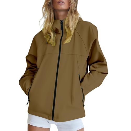 Regenjacke Damen Wasserdicht Leicht Softshelljacke Sommerjacke Atmungsaktiv Fahrradjacke Einfarbig übergangsjacke Funktionsjacke mit Abnehmbarer Kapuze Frauen Fahrrad Sport Windbreaker Outdoorjacke von Generisch