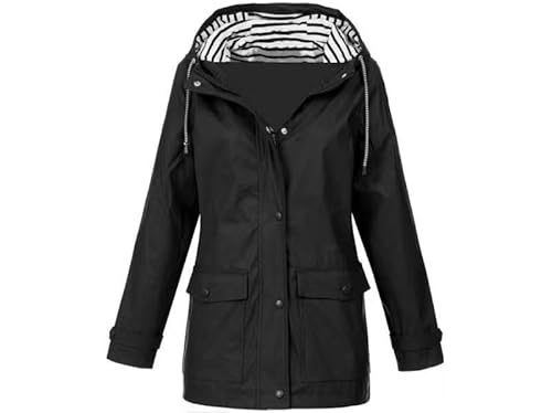 Regenjacke Damen Wasserdicht Outdoor Wanderjacke Faltbar Windbreaker Softshelljacke mit Kapuze Herbstjacke Herbstmantel (DE/NL/SE/PL, Alphanumerisch, XXL, Regular, Regular, Schwarz) von Generisch