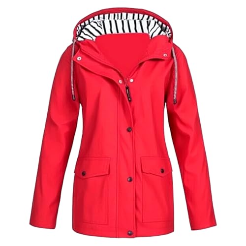 Regenjacke Damen Wasserdicht Regenmantel Multifunktional Warme Windbreaker Faltbar Dünne Wanderjacke Fahrradjacke Funktionsjacke (DE/NL/SE/PL, Alphanumerisch, L, Regular, Regular, Rot) von Generisch