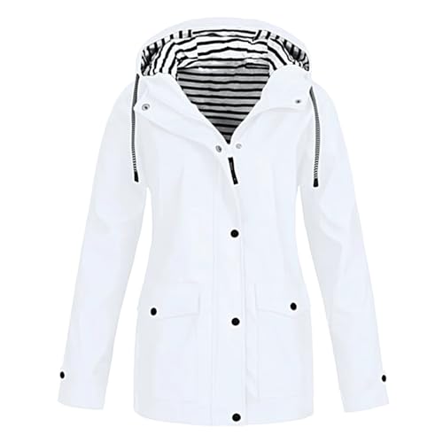 Regenjacke Damen Wasserdicht Regenmantel Multifunktional Warme Windbreaker Faltbar Dünne Wanderjacke Fahrradjacke Funktionsjacke (DE/NL/SE/PL, Alphanumerisch, L, Regular, Regular, Weiß) von Generisch