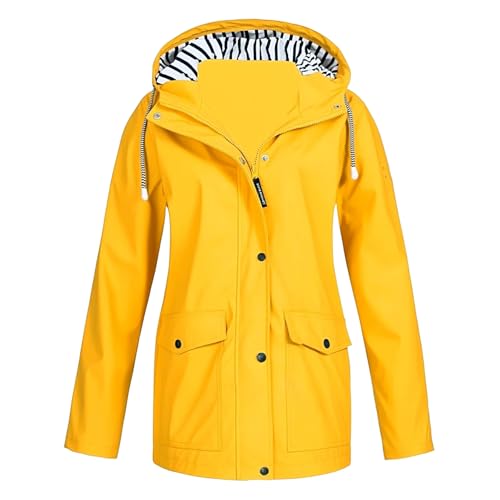 Regenjacke Damen Wasserdicht Regenmantel Multifunktional Warme Windbreaker Faltbar Dünne Wanderjacke Fahrradjacke Funktionsjacke (DE/NL/SE/PL, Alphanumerisch, M, Regular, Regular, Gelb) von Generisch