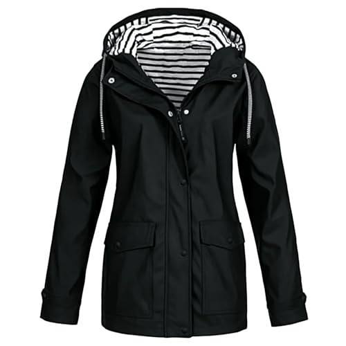 Regenjacke Damen Wasserdicht Regenmantel Multifunktional Warme Windbreaker Faltbar Dünne Wanderjacke Fahrradjacke Funktionsjacke (DE/NL/SE/PL, Alphanumerisch, XL, Regular, Regular, Schwarz) von Generisch