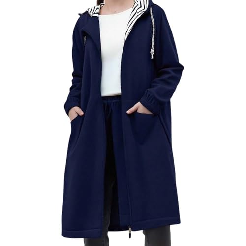 Regenjacke Damen Wasserdicht Regenmantel Multifunktional Warme Windbreaker Faltbar Lang Wanderjacke Fahrradjacke Funktionsjacke Mantel (DE/NL/SE/PL, Alphanumerisch, L, Regular, Regular, Dunkelblau) von Generisch