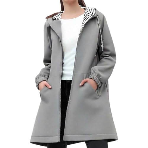Regenjacke Damen Wasserdicht Regenmantel Multifunktional Warme Windbreaker Faltbar Lang Wanderjacke Fahrradjacke Funktionsjacke Mantel (DE/NL/SE/PL, Alphanumerisch, L, Regular, Regular, Grau) von Generisch