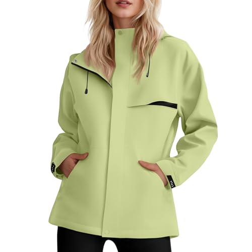 Regenjacke Damen Wasserdicht Übergangsjacke Damen Große Größen Leicht Allwetterjacke Anorak Wander Softshellmantel Funktionsjacke Outdoor Lang Atmungsaktiv Jacke 2#Fluoreszierendes grün XXL von Generisch