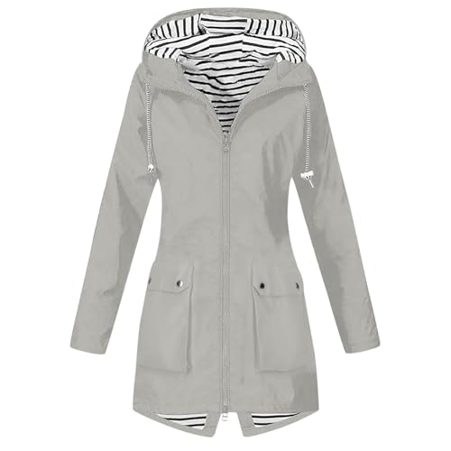 Regenjacke Damen Wasserdicht Winddichter Atmungsaktiv Regenmantel Regenparka Leichte Dünne Windbreaker Übergangsjacke Herbstjacke Einfarbige Oberteil Frauen Elegante Lose Bomberjacke (Grey, M) von Generisch