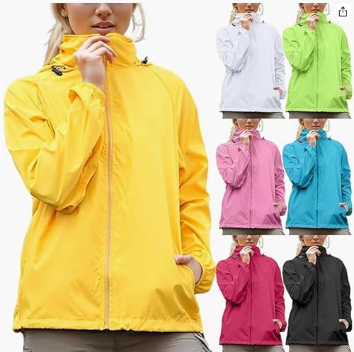 Regenjacke Herren Damen Wasserdicht Sonnenschutz Packbare Atmungsaktiv Windbreaker Frühling Sommer Ultraleichte Fahrrad Regenmantel mit Kapuze Einfarbig Outdoorjacke Wandern Fischen Camping S-4XL von Generisch