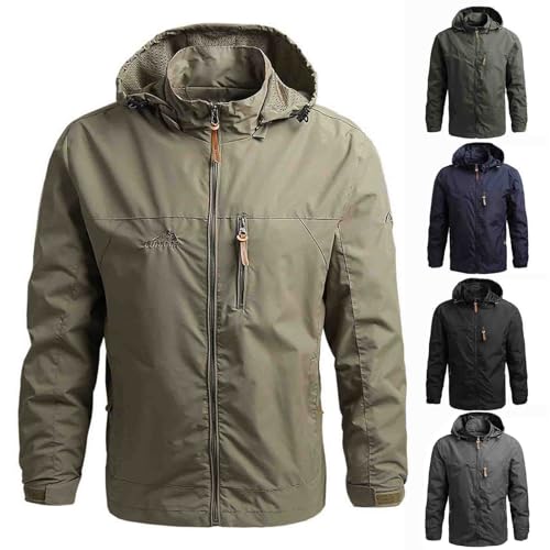 Regenjacke Herren Fahrrad Wasserdicht, Kapuzenjacke Herren Winddicht Wanderjacke Mit Brusttasche Trainingsjacke Normal Fit Wetterjacke Mit Reißverschluss Taschen Sportjacke Kuschelig Langarm Mantel von Generisch