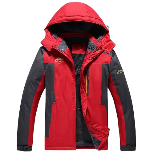 Regenjacke Herren Gefüttert Wasserdicht Warm Winterjacke Outdoorjacke mit Kapuze Atmungsaktiv Fleecejacke Outdoor Winddicht Funktionsjacke Windjacke Sport Fahrrad Skijacke Übergangsjacke von Generisch