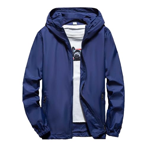 Regenjacke Herren Outdoor Softshelljacke Wasserdicht Outdoorjacke Dünne Leichte Sommerjacke mit Kapuze und Taschen Reißverschluss Sport Faltbar Funktionsjacke Wanderjack Übergangsjacke Übergröße S-6XL von Generisch