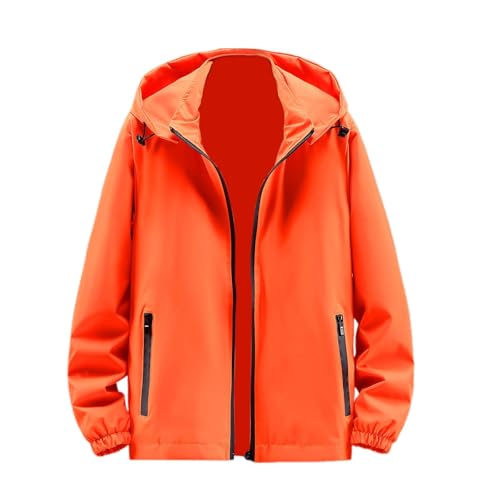 Regenjacke Herren Reflektierende Jacke mit Kapuze Leichte Fahrrad Softshelljacke Herren Winddicht Pullover Packbare Windjacke Atmungsaktive Softshelljacke für Wandern Laufen Outdoor (Orange, 5XL) von Generisch