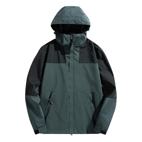 Regenjacke Herren Wasserdicht Atmungsaktiv Outdoorjacke Windbreaker Zip Windjacke Color Block Kapuzenjacke Funktionsjacke Allwetterjacke Fahrradjacke Männer Leichte Übergangsjacke Kurzmantel von Generisch