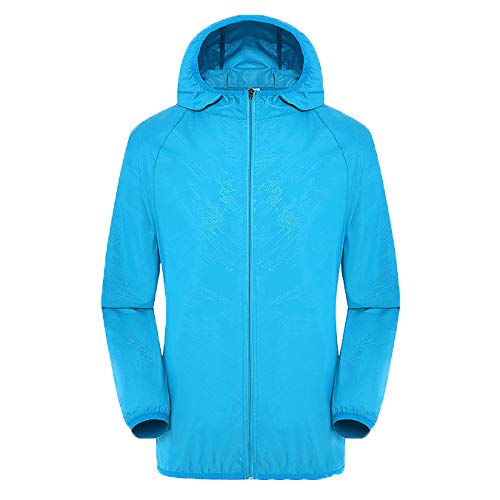 Regenjacke Herren Wasserdicht Sonnenschutz Packbare Ultraleichte Windjacke Fahrrad Regenmantel Einfarbig Outdoorjacke Atmungsaktiv Übergangsjacke Allwetterjacke Rain Jacket Arbeitsjacke (Sky Blue, L) von Generisch