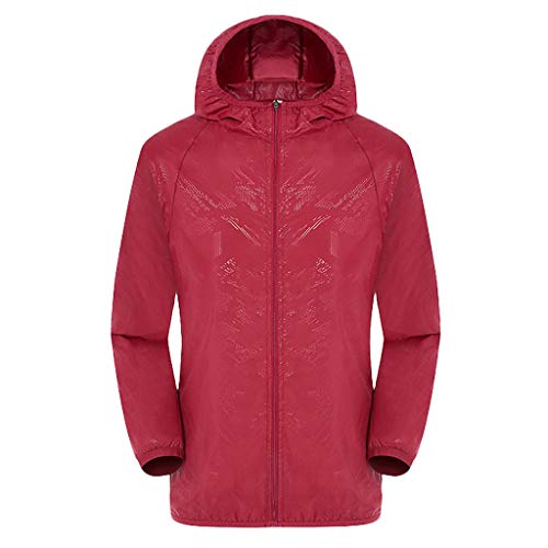 Regenjacke Herren Wasserdicht Sonnenschutz Packbare Ultraleichte Windjacke Fahrrad Regenmantel Einfarbig Outdoorjacke Atmungsaktiv Übergangsjacke Allwetterjacke Rain Jacket Arbeitsjacke für (Red, L) von Generisch