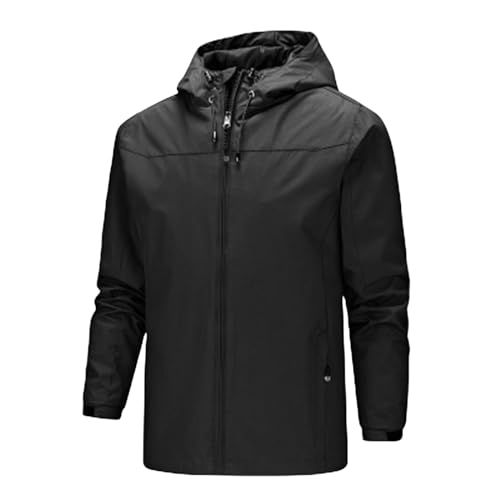 Regenjacke Herren wasserdichte Leicht Wasserdicht Jackets mit Kapuze Softshelljacke Outdoor Windjacke Bergsteigerjacke Wanderjacke Herbst Mode Sport Windbreaker mit Reißversch von Generisch