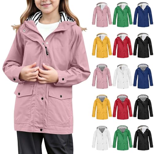 Regenjacke Kinder Wasserdicht Mädchen Jungen Winddicht Übergangsjacke Softshelljacke mit Kapuze und 2 Tasches Dünne/Gefütterte Regenmantel Sommer Herbst Windjacke Outdoor Fahrrad Sportjacke 3-14 Jahre von Generisch
