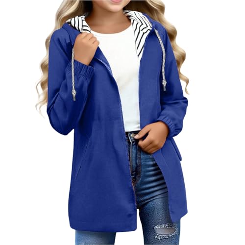 Regenjacke Kinder Wasserdicht Softshelljacke Winddicht Regenmantel Mädchen Windjacke mit Gestreiftes Kapuze Dünne Sportjacke Leichte Reißverschluss Windbreaker Herbst Winter Outdoor Mantel 5-16 Jahre von Generisch