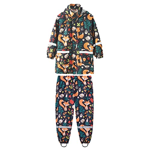 Regenjacke Kinder und Regenhose Zweiteiliges Regenanzug Set - Regenkleidung Kinder Regenset mit Regenponcho und Matschhose, Regenschutz Atmungsaktiv Regenmantel Wasserdichte Kapuzen Jacke von Generisch