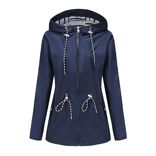 Regenjacken Mäntel für Damen Wasserdicht Regenparka Outdoorjacke Softshelljacke Outdoorjacke Windbreaker Regenjacke Kapuze Damen Regenjacke Mit Kapuze Regenponcho für Regenzeit (Dark Blue, XXXL) von Generisch