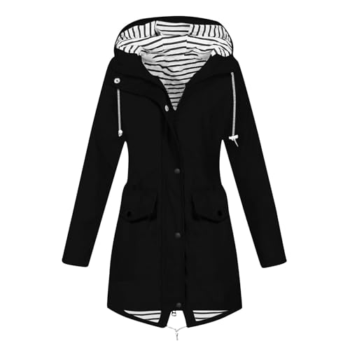 Regenmantel,Regenjacke Damen Wasserdicht Atmungsaktiv Softshelljacke Regenmantel Windbreaker Elegant Leichte Sommerjacke Lang Übergangsjacke Gefüttert Funktionsjacke Outdoorjacke,3-Schwarz L von Generisch