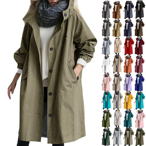 Regenmantel Damen Wasserdicht Gefüttert Regenjacke Lang Elegant Trenchcoat Windbreaker Leichte Herbst Jacke Mit Kapuzen Locker Parka Windjacke Softshelljacke Outdoorjacke Übergangsjacke Große Größen von Generisch