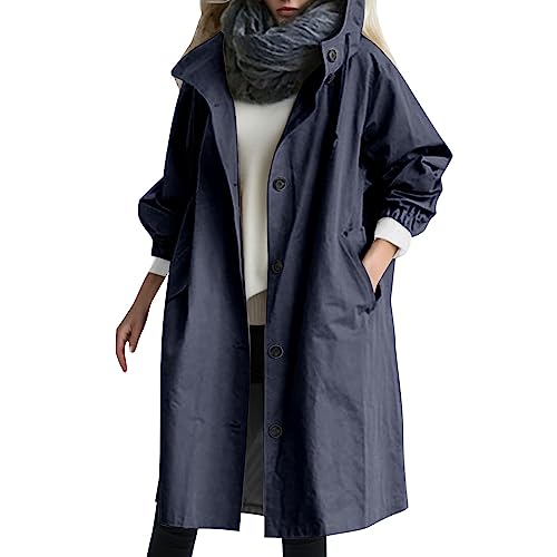 Regenmantel Damen Wasserdicht Gefüttert Regenjacke Lang Elegant Trenchcoat Windbreaker Leichte Herbst Jacke Mit Kapuzen Locker Parka Windjacke Softshelljacke Outdoorjacke Übergangsjacke Große Größen von Generisch