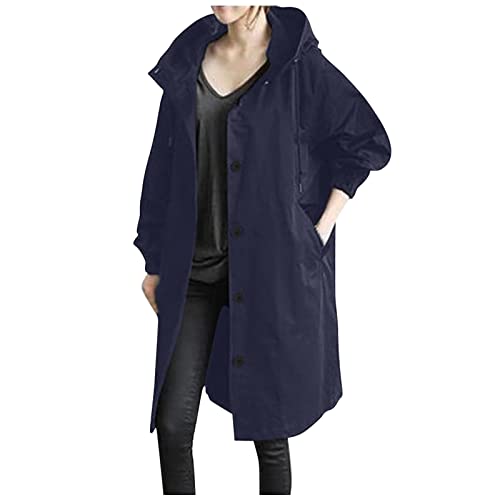 Regenmantel Damen Wasserdicht Gefüttert Regenjacke Lang Elegant Trenchcoat Windbreaker Leichte Herbst Jacke Mit Kapuzen Locker Parka Windjacke Softshelljacke Outdoorjacke Übergangsjacke Große Größen von Generisch
