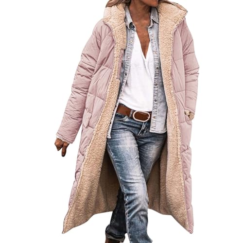 Regenmantel Gefüttert Damen, Thermojacke Damen, Wintermantel Lang Warm Winterjacke Outdoor Gefütterte Fleecejacken Winter Jacke Herbst Mantel Herbstjacke Übergangsjacke Steppjacke Parka von Generisch