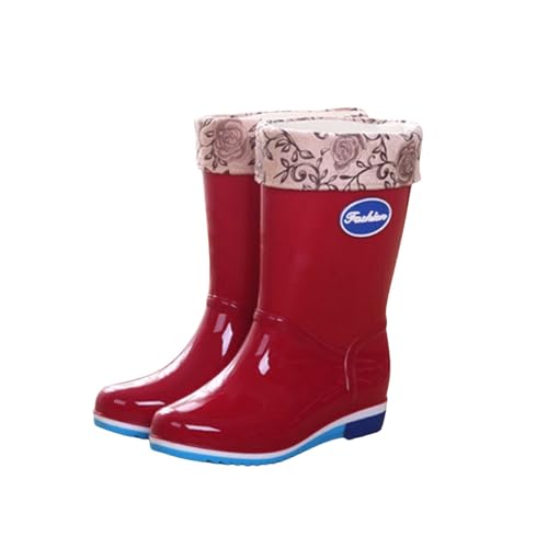Regenschuhe Damen Regenschuhe Damen Wasserdicht Retro-Stil Weitschaft Weiche Fussbett Einfarbig Stiefeletten Leichte Weit Langschaft Elastische Wasserfeste Schuhe von Generisch