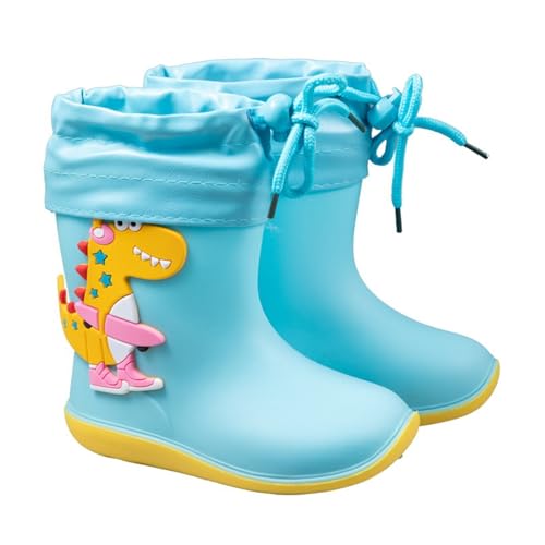 Regenschuhe Kinder Dino Drucken Kinderstiefel Wasserdicht Rutschfest Regenstiefel Gefüttert Leicht Gummistiefel Outdoor Bequem Cartoon Schlupfstiefel Hellblau 25 von Generisch