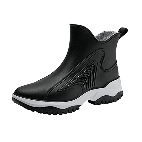 Regenschuhe für Damen Kurz,Regenstiefel mit Mittelrohr Damen Schuhe,einfarbige Plateau Wasserdichte Schuhe Küche rutschfeste Gummischuhe Weicher Bequeme von Generisch