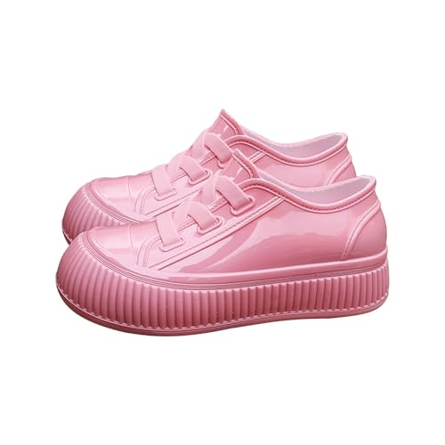 Regenschuhe für Damen Weite Breite,Regenstiefel für Damen,einfarbige Plateau Wasserschuhe rutschfeste mit dicken Sohlen Schuhe Outdoor Wasserdichte Gummischuhe von Generisch