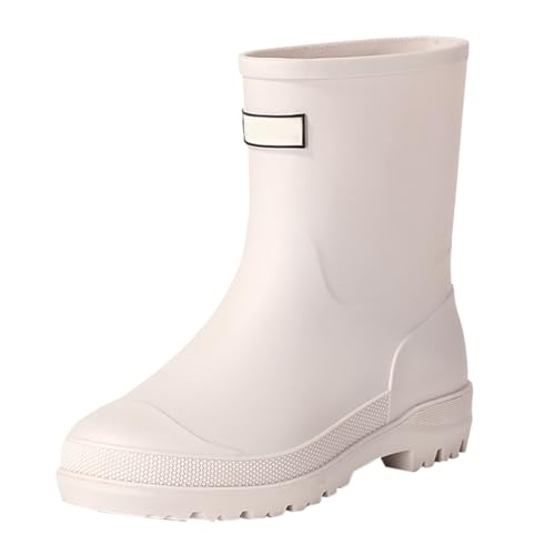 Regenstiefel Damen Halbhoch Gummistiefel Rutschfest Wasserdichte Schuhe Stiefel Weitschaft Gummistiefeletten Leichte Regenschuhe Breite Waden Schlupfstiefel Garten Stiefeletten Rain Boots von Generisch