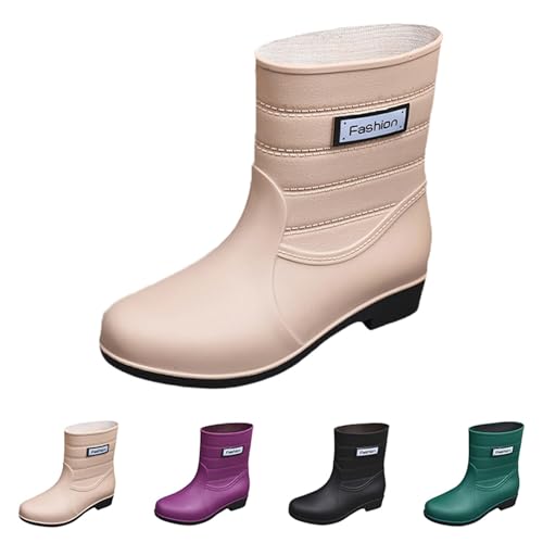 Regenstiefel Damen Mid Calf,Damen Gummistiefel Größe Einfarbige Plateau Mit Keilabsatz Rutschfester Wasserschuhe Outdoor Overshoes Rain Boots Halbstiefel von Generisch