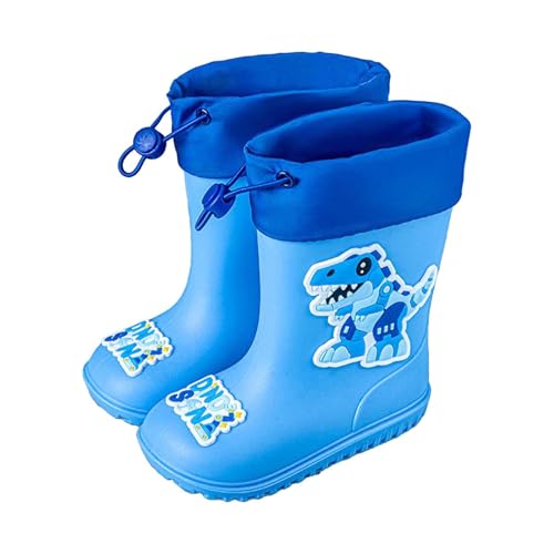 Regenstiefel Kinder Cartoon Dinosaurier Kinderstiefel Wasserdicht Rutschfest Gefüttert Gummistiefel Bequem Leicht Regenschuhe Outdoor Jungen Mädchen Bootschuhe Blau 25 von Generisch