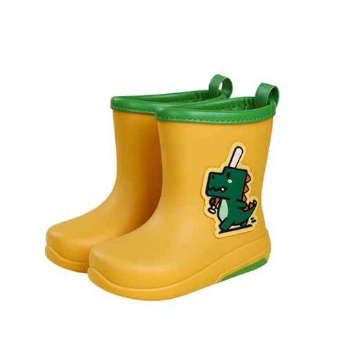 Regenstiefel Kinder Wasserdicht Gummistiefel Cartoon Drucken Leicht Regenschuhe Jungen Niedlich Kinderstiefel Mädchen Lässig Bootschuhe für Outdoor Kindergarten Schule Gelb 28 von Generisch