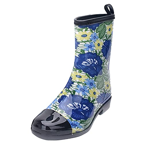 Regenstiefel für Damen Mid Calf,Rutschfeste Gummi Outdoor Regenschuhe für Damen,einfarbige Water Boots Plateau Wasserdicht Mid Damenstiefel Schuhe Arbeitsstiefel von Generisch