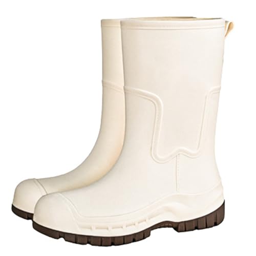 Regenstiefel für Damen Mid Calf Größe,Damen Wasserstiefel leicht,einfarbige rutschfester Gummi für Gartenarbeit warm bequem Waden Gummistiefel Schuhe Keilabsatz Weite von Generisch