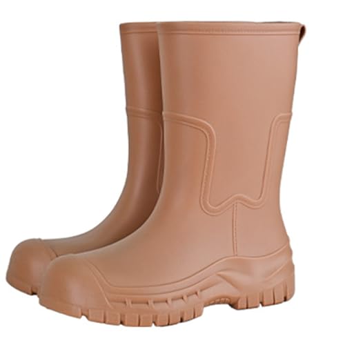 Regenstiefel für Damen Mid Calf Größe,Damen Wasserstiefel leicht,einfarbige rutschfester Gummi für Gartenarbeit warm bequem Waden Gummistiefel Schuhe Keilabsatz Weite von Generisch