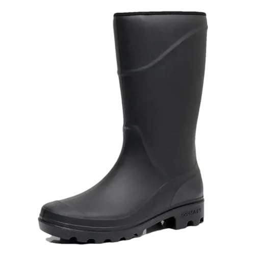 Regenstiefel für Herren, regenfest, wasserdicht, hohe Röhre, rutschfeste Regenstiefel, Arbeitsschuhe, Angelschuhe, Schwarz, wadenhoch, 44 EU von Generisch