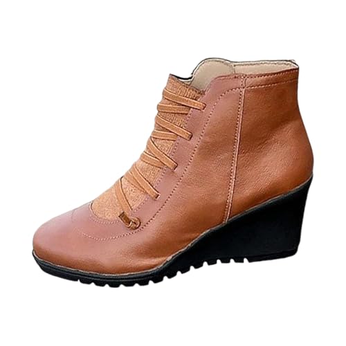 Regenstiefeletten Damen Kurzstiefel Herbst Spitz Zehe Slope Heel Lederstiefel Einfarbig Mit Seitlichem Reißverschluss Schnürstiefel Outdoor Casual Elegant Damenstiefel Mit Schnürsenkel,34-40.5 Eu von Generisch