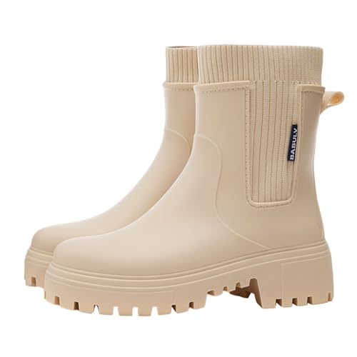 Regenzeit Tube Mouth Einfarbige Regenschuhe regenfeste rutschfeste Regenstiefel (Beige, 39) von Generisch
