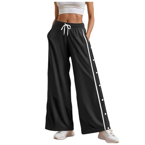 Reha Hose Damen Seitlich zu öffnen Baggy Jogginghose Trainingshose mit Seitlichen Druckknöpfen Postoperative Sporthose mit Taschen Kordelzug Weites Bein Basketball Fitness Sweathose Freizeithose von Generisch